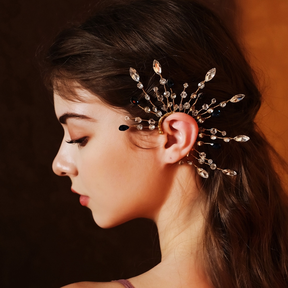 NEW Bridal sparkly large Ear Cuff Side Hairpiece Headpiece Prom Event